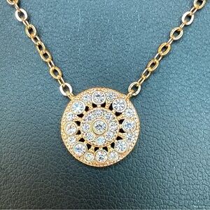 ATI DR Thailand Gold Tone Clear Rhinestone Crystal CZ Round Pendant Necklace